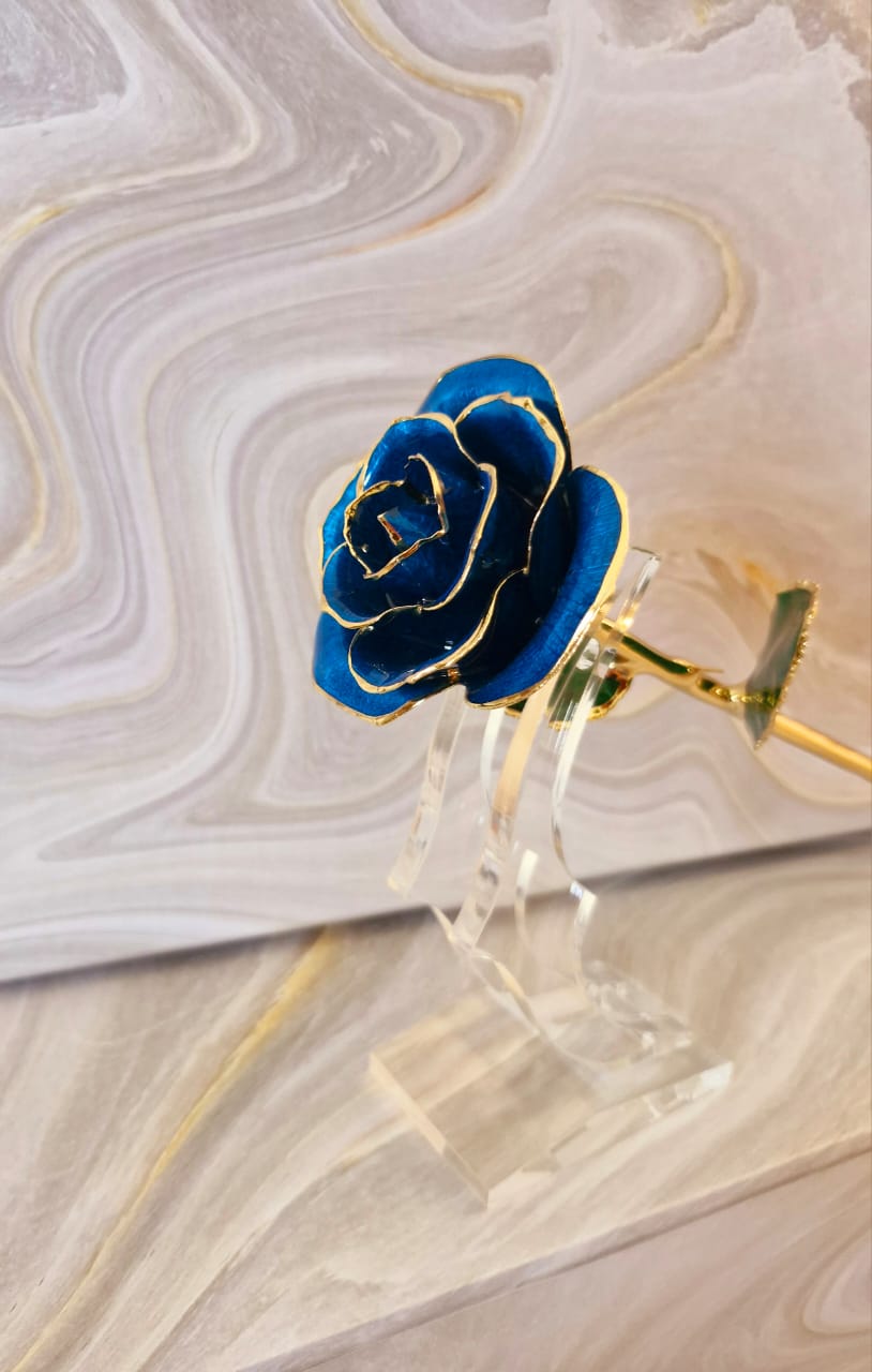 24K Gold Plated Everlasting Blue Rose