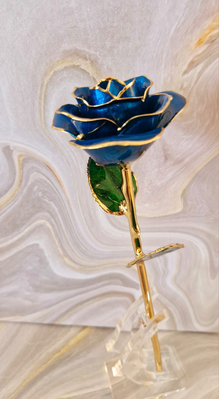24K Gold Plated Everlasting Blue Rose