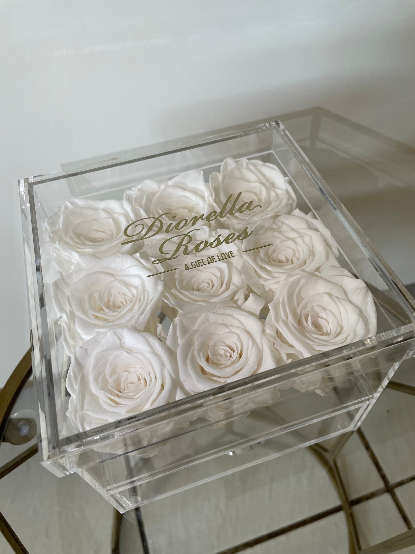White Preserved Roses in an Elegant Acrylic Box with Drawer