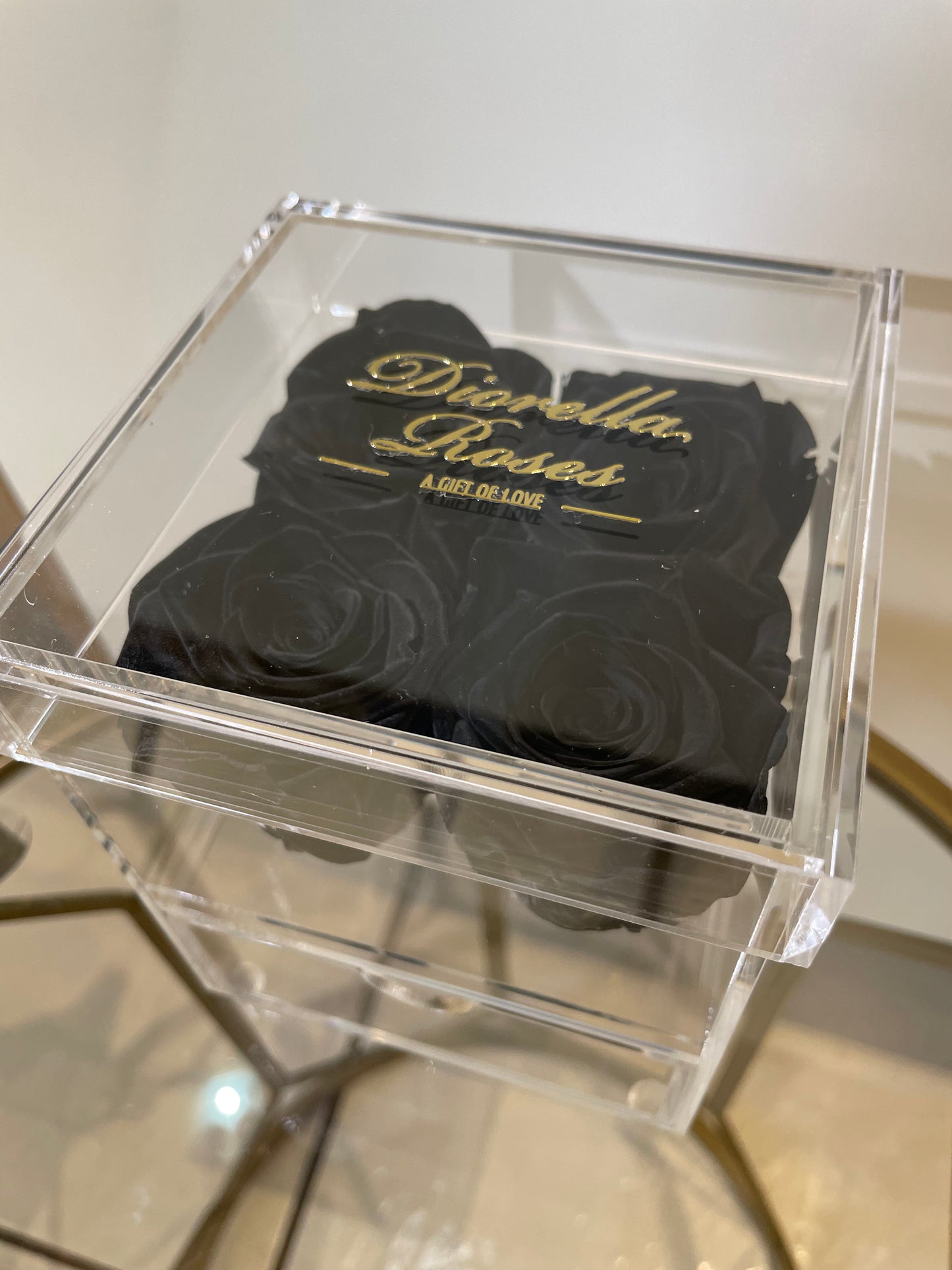 Black Preserved Roses in an Elegant Acrylic Box with Drawer