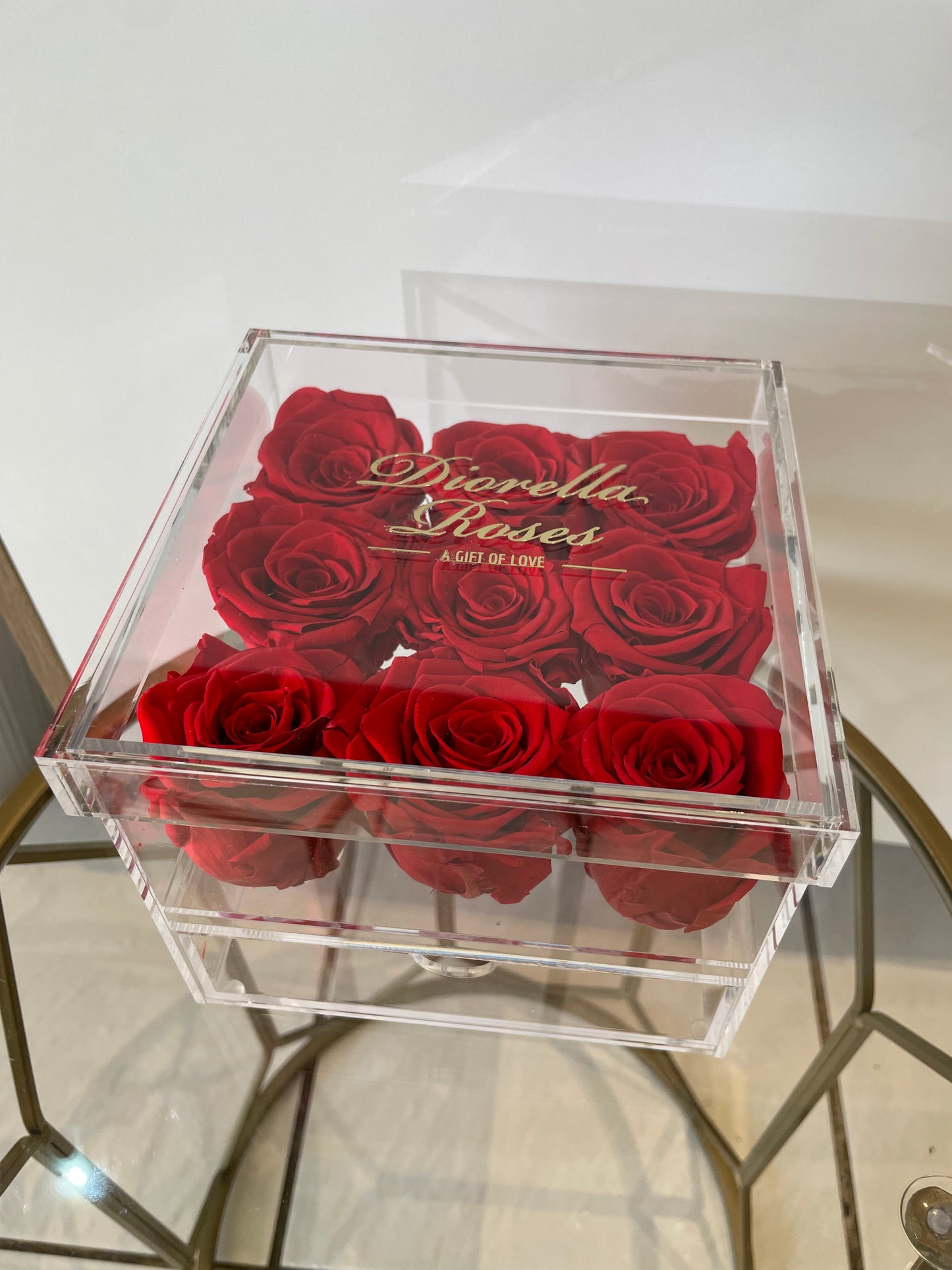 Red Preserved Roses in an Elegant Acrylic Box with Drawer