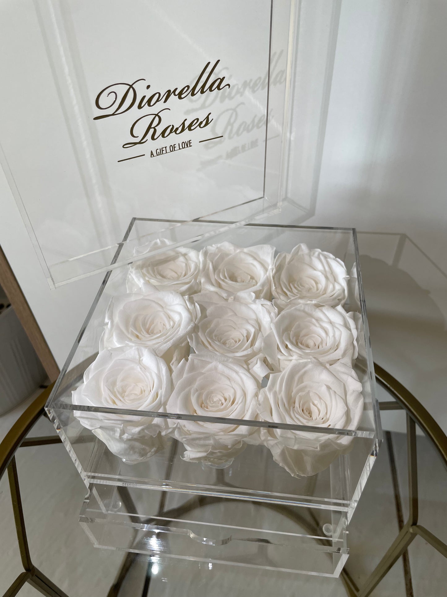 White Preserved Roses in an Elegant Acrylic Box with Drawer