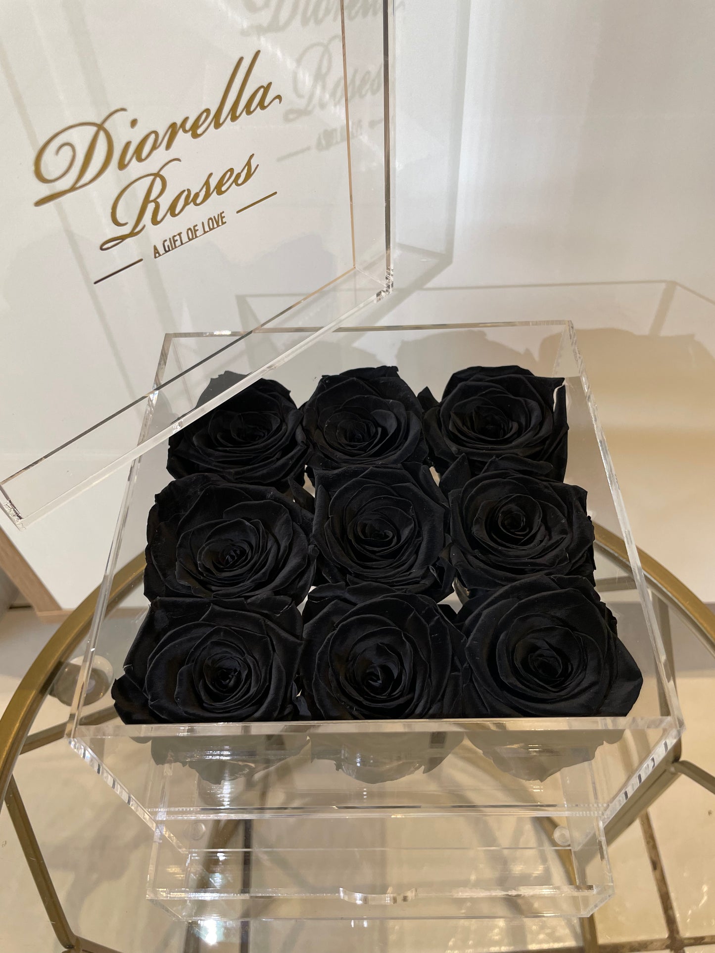 Black Preserved Roses in an Elegant Acrylic Box with Drawer